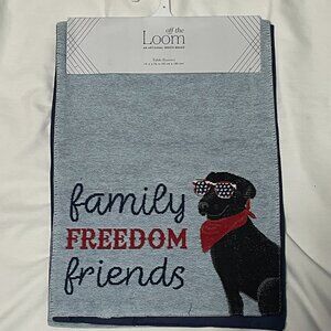 USA Themed Table Runner Family Freedom & Friends with Dog Image Blue New